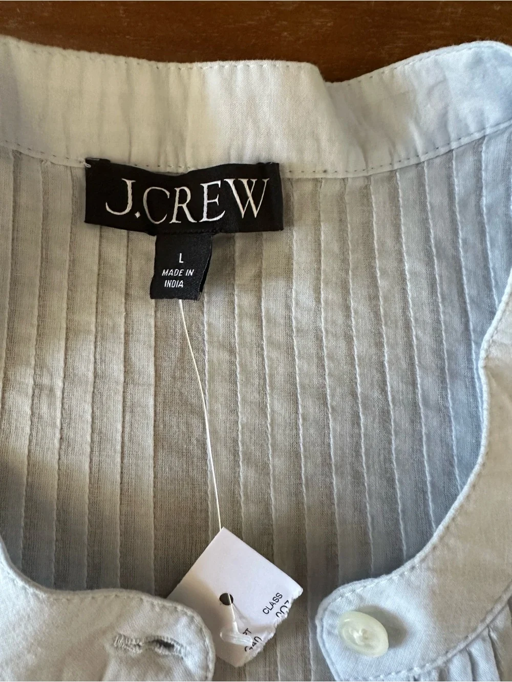 J. Crew Light Blue Pintuck Blouse with Lace Hem size L NWT CK051